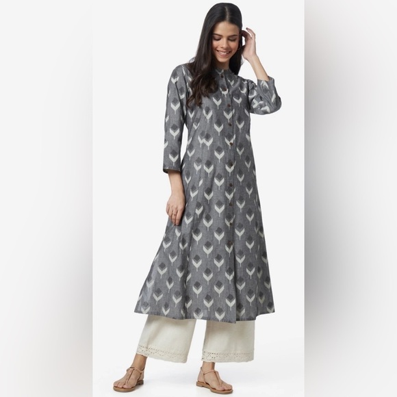 utsa Other - Utsa Grey Ikat Floral A-Line Kurta